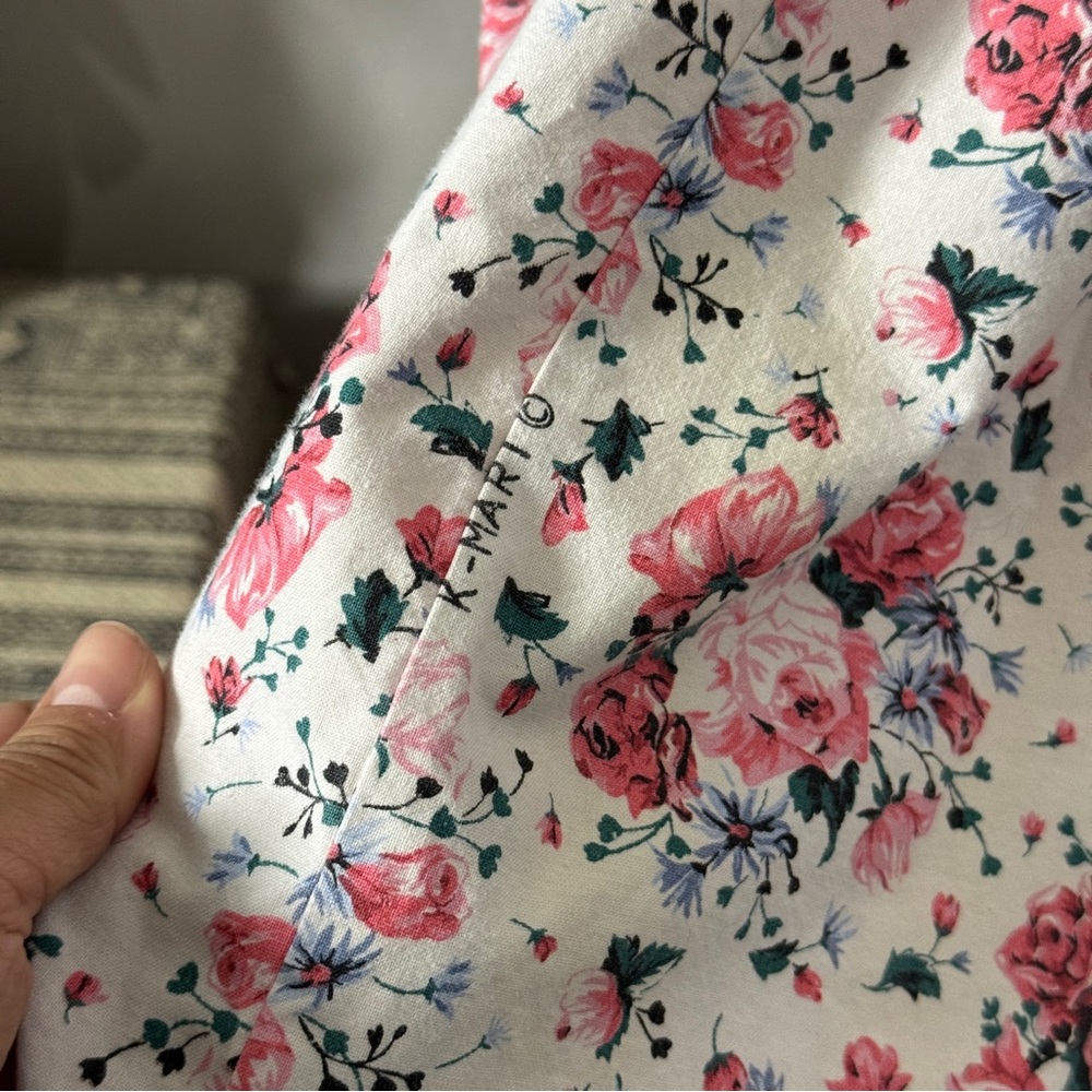 Vintage Country Romance 14 Pink Floral Lace Trim Cottagecore Midi Dress - Picture 9 of 9